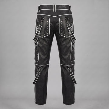 Studded Gothic Leather Pants for Men | Black Cyberpunk Cargo Trousers | Pocket Chain Punk Pants | Multi Pocket Biker Wear | Custom Size