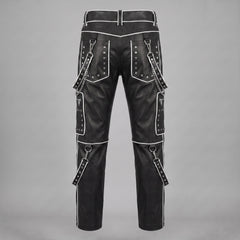 Studded Gothic Leather Pants for Men | Black Cyberpunk Cargo Trousers | Pocket Chain Punk Pants | Multi Pocket Biker Wear | Custom Size
