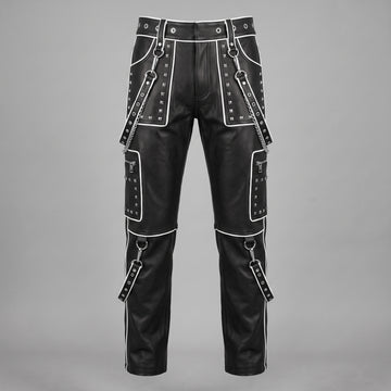 Studded Gothic Leather Pants for Men | Black Cyberpunk Cargo Trousers | Pocket Chain Punk Pants | Multi Pocket Biker Wear | Custom Size