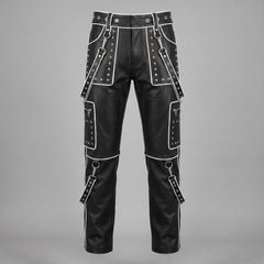 Studded Gothic Leather Pants for Men | Black Cyberpunk Cargo Trousers | Pocket Chain Punk Pants | Multi Pocket Biker Wear | Custom Size