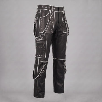 Studded Gothic Leather Pants for Men | Black Cyberpunk Cargo Trousers | Pocket Chain Punk Pants | Multi Pocket Biker Wear | Custom Size