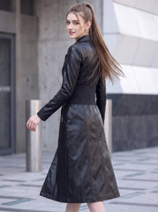 Corporate Goth Leather Trench Coat | Women’s Black Long Coat Dress | Punk Biker Princess Coat | Gothic Leather Coat