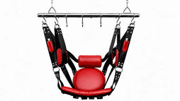 Black and Red Leather Sex Swing & Sling | Padded Sex Furniture for Couples | Hanging Ceiling Swing with Rod