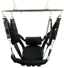 VIP Black Leather Sex Sling | Plus Size Sex Swing | Heavy Duty Adult Sling With Stirrups