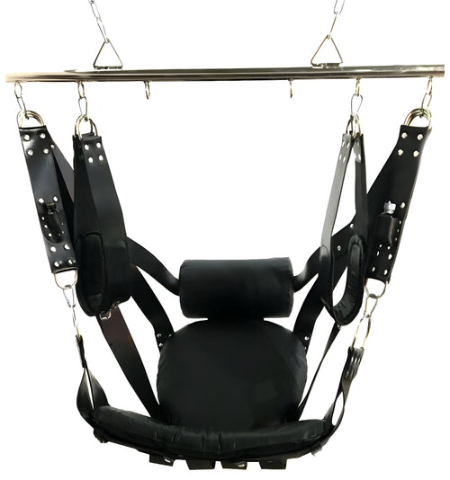 VIP Black Leather Sex Sling | Plus Size Sex Swing | Heavy Duty Adult Sling With Stirrups