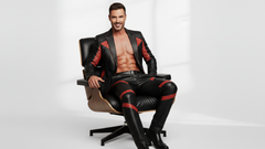 Men’s Black 2-Piece Suit with Red Strips – Bold Multicolor Suit Design