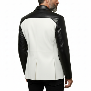 Men's faux leather blazer with black leather sleeves