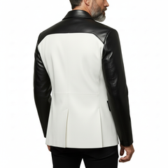 Stylish white and black faux leather blazer for men
