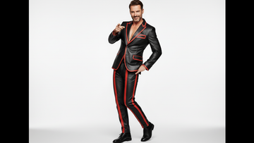 Men’s Black 2-Piece Suit with Red Borders – Luxury Contrast Design