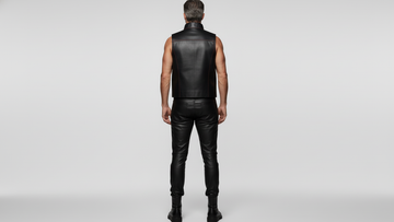 Men’s Black PU Leather Vest with Red Stitching – Luxury Contrast Design