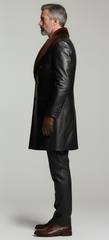 Men’s Black Leather Coat with Fur Collar – Luxury Winter Outerwear