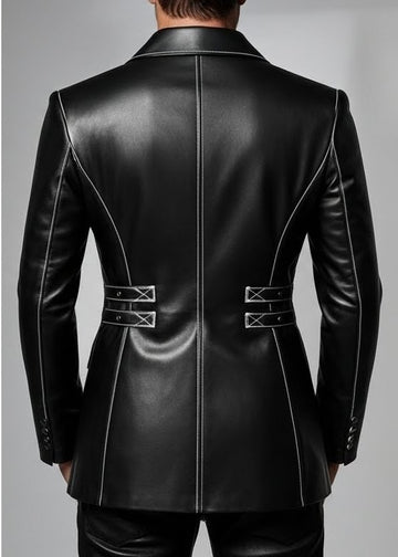 Men’s black leather utility blazer front view