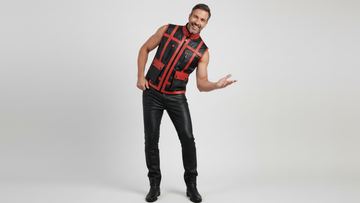 Men’s Black PU Leather Vest with Red Strips – Bold Luxury Statement Wear