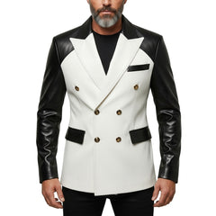 Double-breasted faux leather blazer with gold buttons