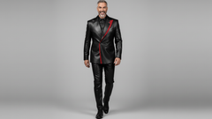 Tailored black leather fashion jacket for men
