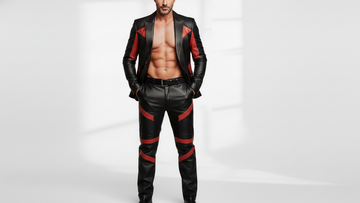 Men’s Black 2-Piece Suit with Red Strips – Bold Multicolor Suit Design