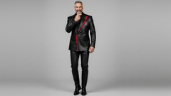 Black PU leather statement blazer front view