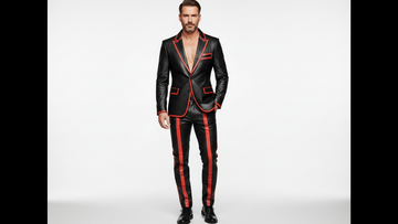 Men’s Black 2-Piece Suit with Red Borders – Luxury Contrast Design