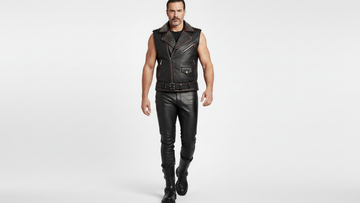 Men’s Black PU Leather Vest with Red Zips & Spiked Collar – Bold Edge Design