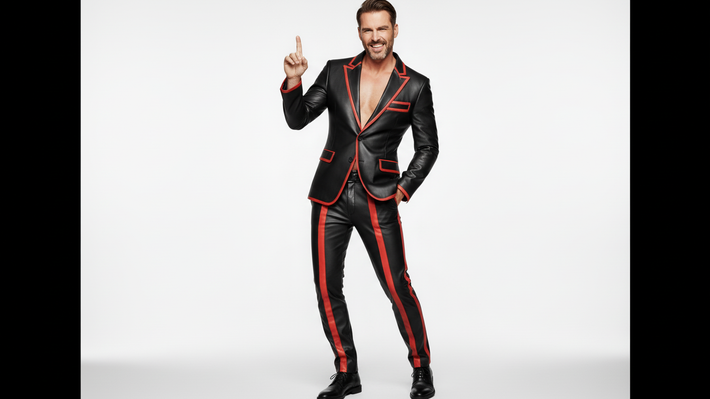 Men’s Black 2-Piece Suit with Red Borders – Luxury Contrast Design