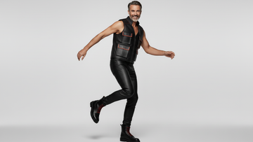 Men’s Black PU Leather Vest with Red Stitching – Luxury Contrast Design
