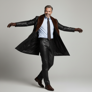 Men’s Black Leather Coat with Fur Collar – Luxury Winter Outerwear