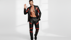Men’s Black 2-Piece Suit with Red Strips – Bold Multicolor Suit Design