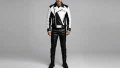 Modern black white leather biker jacket for men
