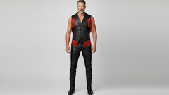 Men’s Black PU Leather Fringe Vest – Bold Red Fringe Design
