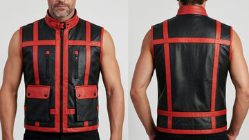 Men’s Black PU Leather Vest with Red Strips – Bold Luxury Statement Wear