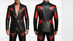 Men’s Black 2-Piece Suit with Red Strips – Bold Multicolor Suit Design