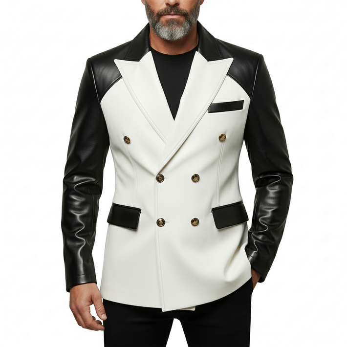 Men's faux leather blazer with black leather sleeves