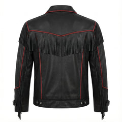 Men's Black Leather Fringe Jacket, Western Biker Style
