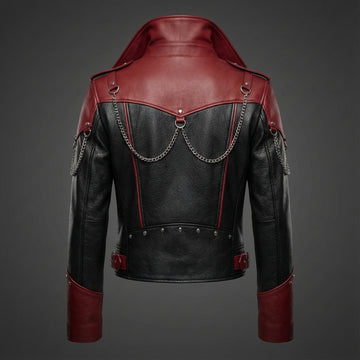 Cyberpunk Leather Jacket & Pants Set | Men's Black Red Biker Outfit