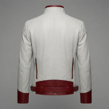 White Red Leather Jacket, Men's Genuine Leather Cyberpunk Racing Jacket