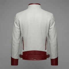 White Red Leather Jacket, Men's Genuine Leather Cyberpunk Racing Jacket