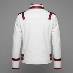 Genuine Leather Men's White Red Cyberpunk Racing Jacket