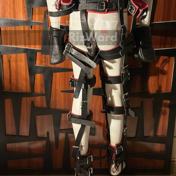 Red and black leather bdsm bondage full body suspension harness with restraints for sex - gay harness - Rizwards Leather