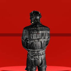 BDSM Leather Strait Jacket With Bondage Pents & Mask for Men - Rizwards Leather