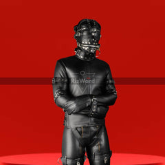 BDSM Leather Strait Jacket With Bondage Pents & Mask for Men - Rizwards Leather