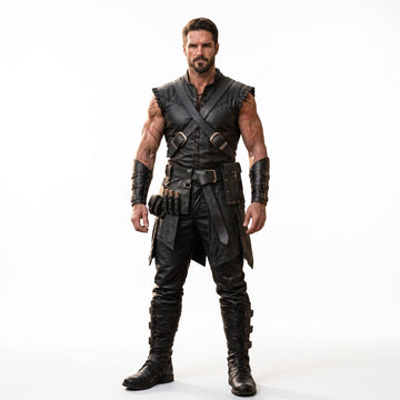 Dark Fantasy Medieval Costume, Leather Pants & Combat Boots, Men’s Ren Faire Outfit