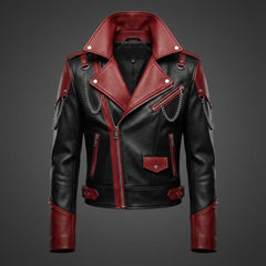 Cyberpunk Leather Jacket & Pants Set | Men's Black Red Biker Outfit