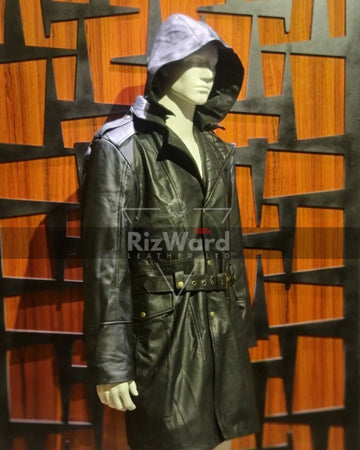 Heavy Duty Cowhide Leather Trench Coat- Steampunk Leather Coat - Winter Trench Coat For Men