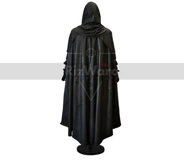 Handmade Black Leather Medieval Cloak with Hood - Wizard, Fantasy, Traveling Cloak