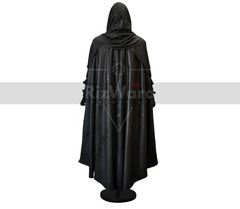 Handmade Black Leather Medieval Cloak with Hood - Wizard, Fantasy, Traveling Cloak