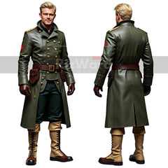 Handmade Leather Military Trench Coat - Officer’s Steampunk Coat for Cosplay - Army Long Coat - Double Breast Military Overcoat