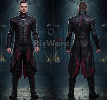 Handmade Black Leather Vampire Trench Coat - Steampunk Vampire Long Coat - Gothic Steampunk Cosplay Costume - Victorian Coat Gift for Him