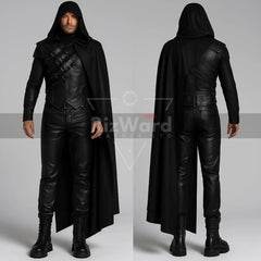 Gothic Leather Hooded Half Cape with Armour Shirt - Punk Rave Gothic Cloak Costume For Cosplay - Leather Medieval Cloak - LARP Costumes