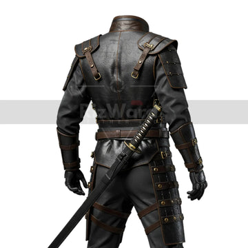 Handmade Black Leather Swordsman Armour - LARP Cosplay Samurai Armor - Medieval Knight Armour for Cosplay Costume - Leather Combat Suit