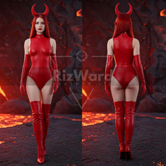 Red Leather Sexy Devil Bodysuit - Bold and Sexy Devil Halloween Costume - Foreplay Bodysuit - Seductive Cosplay Costume for Women